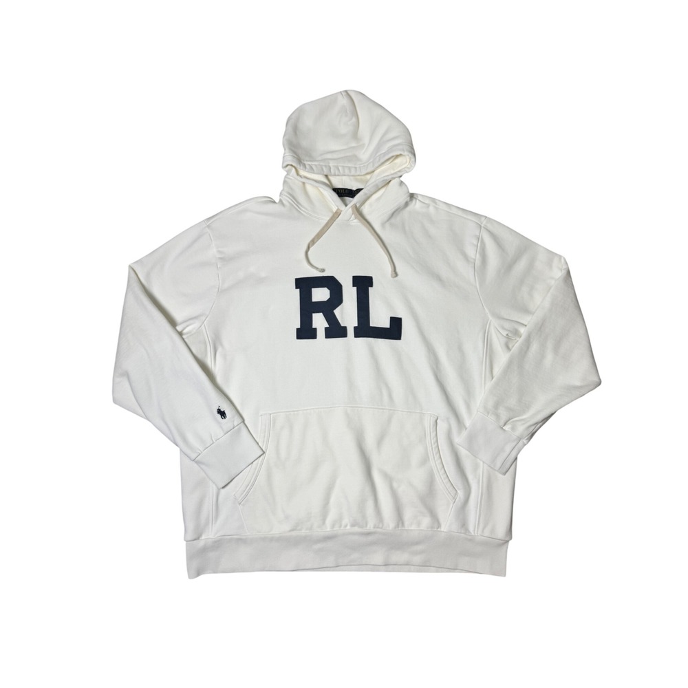 Polo Ralph Lauren BIG & TALL White RL Monogram Letterman Fleece Hoodie size 2XLT